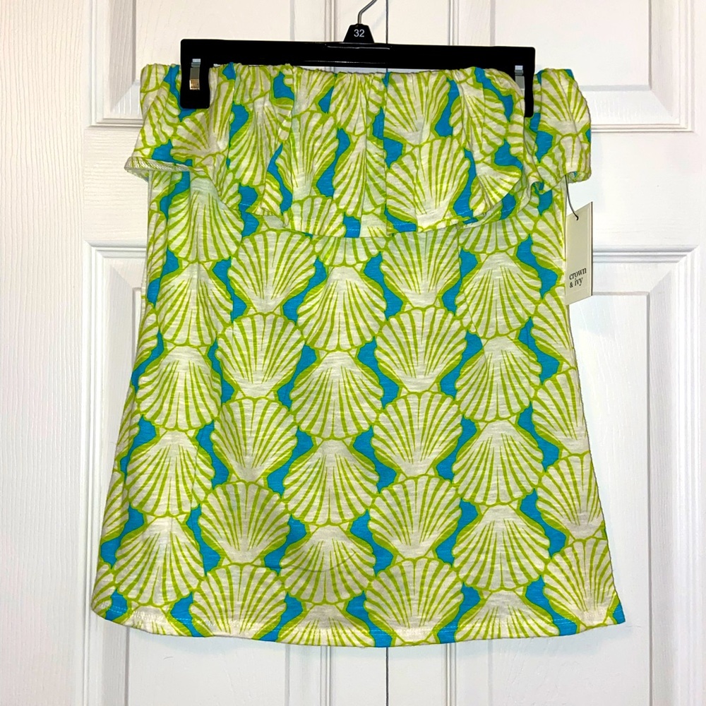 Off-Shoulder Green Shell-Print Women’s Top
